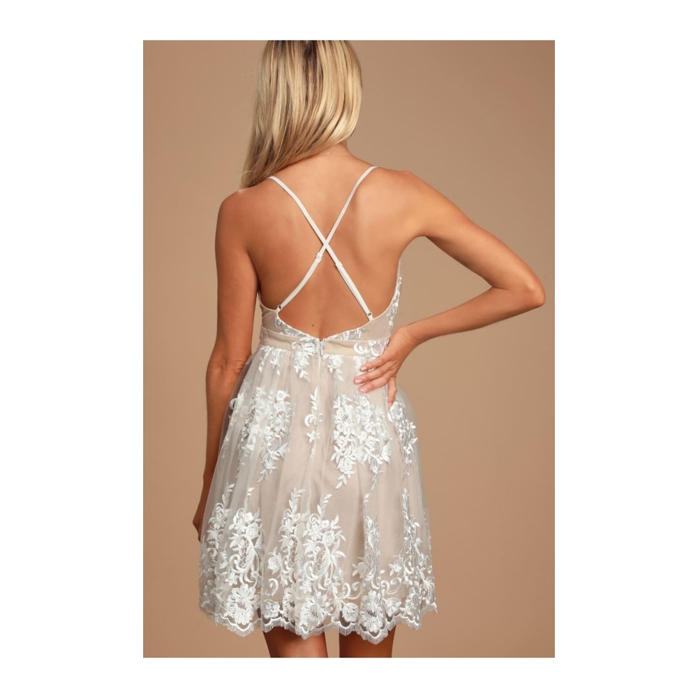 LULU'S♡ Lace Backless White Lace Backless Skater Dress - Picture 6 of 9